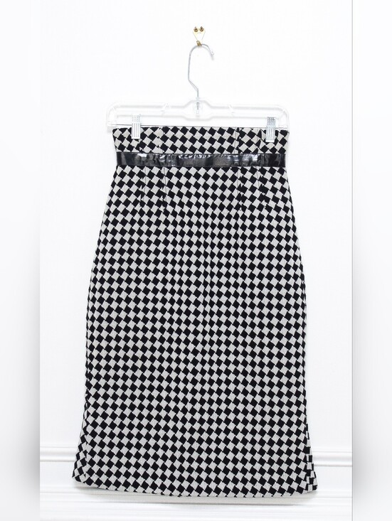 Vintage Dresses & Skirts - Vintage Tracy Reese Checkered Midi Skirt Black White Trumpet Size 4 Maximalist